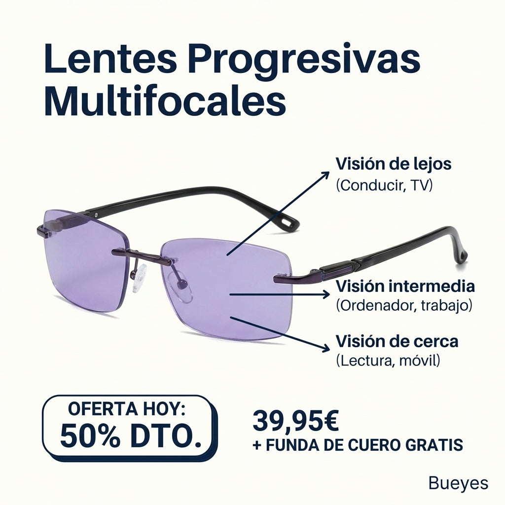 Blueyes™ - Las únicas gafas con tecnologia V3 que se adapta a tu ojo para ver de cerca media y larga distandia sin gastar una fortuna. (SOLO HOY FUNDA DE CUERO GRATIS). l.e