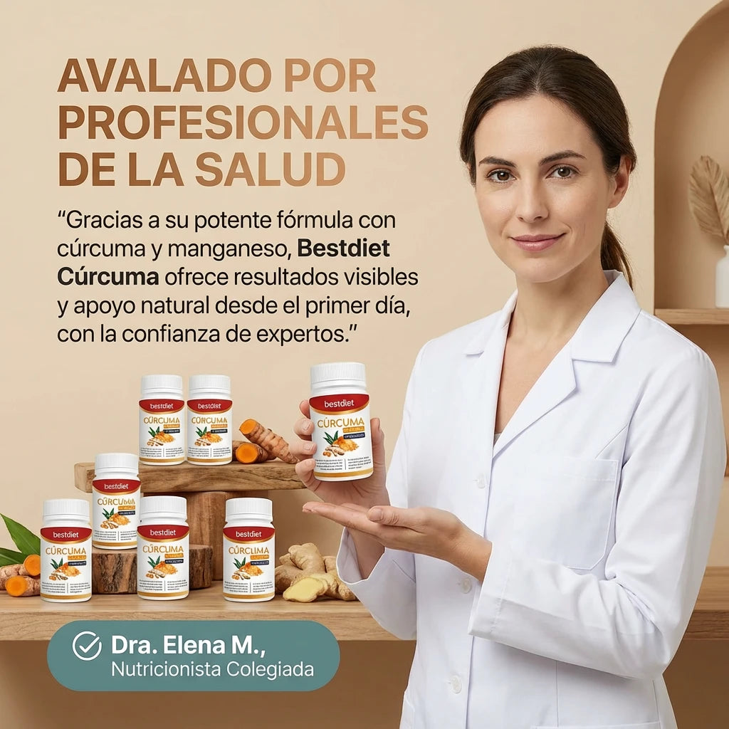 1 + 1 GRATIS | Bestdiet Cúrcuma MG™ - El remedio natural para eliminar la inflamación y dolor articular al completo. Avalado por más de 1000 estudios. (Nueva formulación 2026 con Manganeso para cuidar los huesos). 30 capsulas por bote.