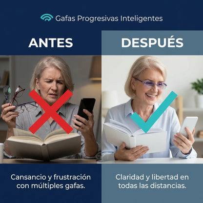 Gafas Blu Progresivas Inteligentes™ - Visión de cerca, intermedia y lejos en una sola gafa (No necesita graduación, incluye funda de cuero y PRUEBA GARANTIZADA de 30 DÍAS) l.p