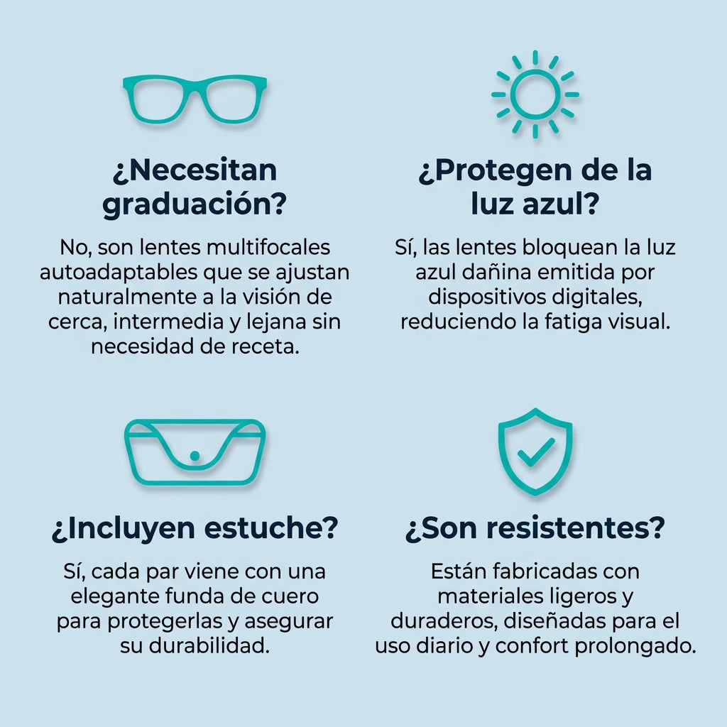 Gafas Blu Progresivas Inteligentes™ - Visión de cerca, intermedia y lejos en una sola gafa (No necesita graduación, incluye funda de cuero y PRUEBA GARANTIZADA de 30 DÍAS) l.p