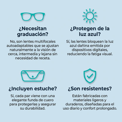 Gafas Blu Progresivas Inteligentes™ - Visión de cerca, intermedia y lejos en una sola gafa (No necesita graduación, incluye funda de cuero y PRUEBA GARANTIZADA de 30 DÍAS) l.p