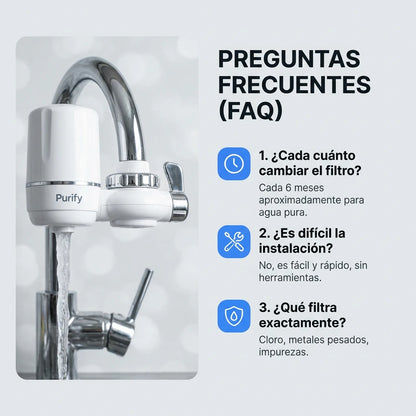 Purify Original™ - Asegurate que el agua que usa diariamente esta libre de químicos e impurezas. (El filtro incluido GRATIS cubre 6 meses completo + Instalación universal para cualquier grifo)