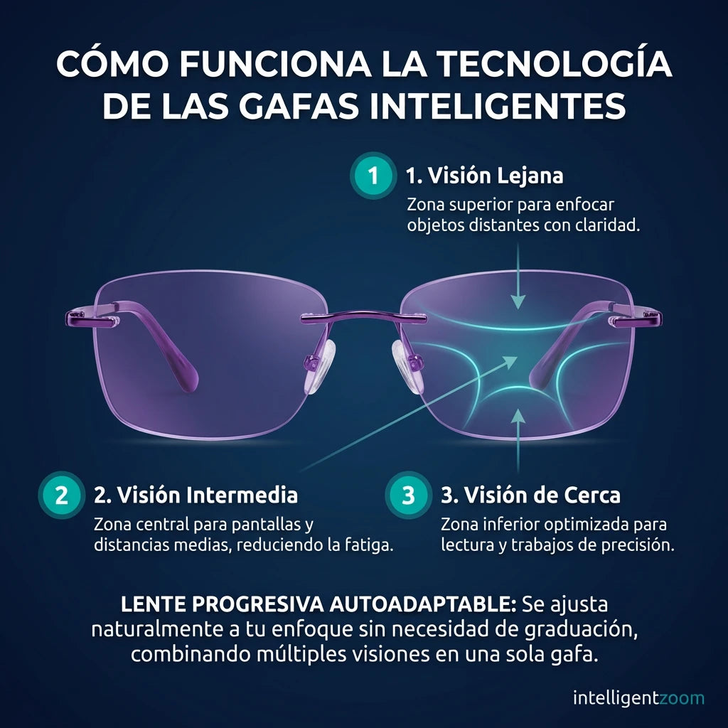 Gafas Blu Progresivas Inteligentes™ - Visión de cerca, intermedia y lejos en una sola gafa (No necesita graduación, incluye funda de cuero y PRUEBA GARANTIZADA de 30 DÍAS) l.p