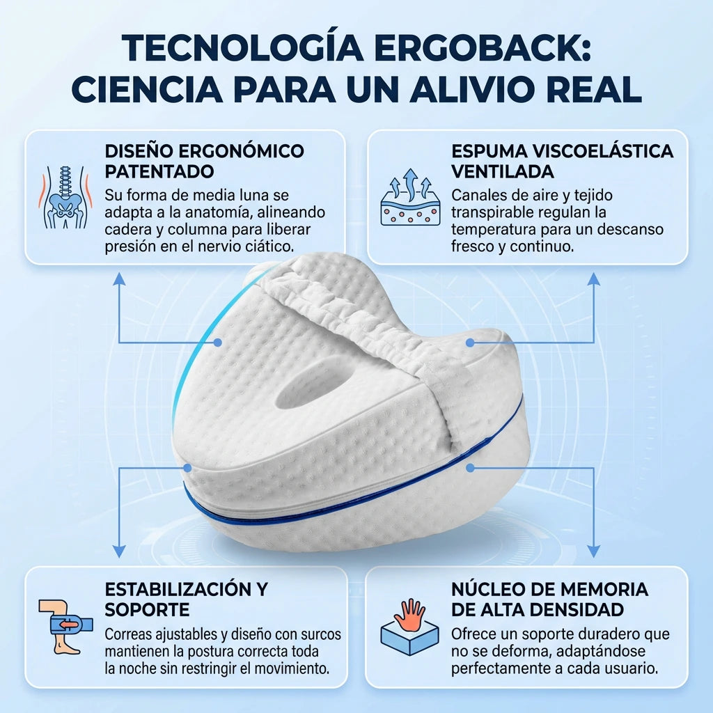 Almohada ErgoBack™ - La primera almohada viscoelástica con tecnología curve que elimina el dolor de espalda y alivia tu ciáticia desde la primera noche. (Hoy incluye GRATIS plantillas ortopédicas de gel talla adaptable)