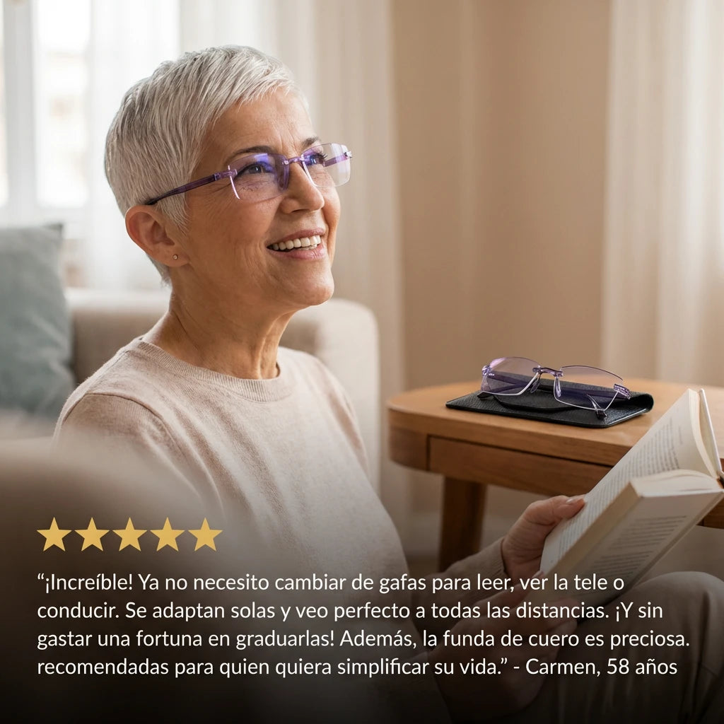 Gafas Blu Progresivas Inteligentes™ - Visión de cerca, intermedia y lejos en una sola gafa (No necesita graduación, incluye funda de cuero y PRUEBA GARANTIZADA de 30 DÍAS) l.p