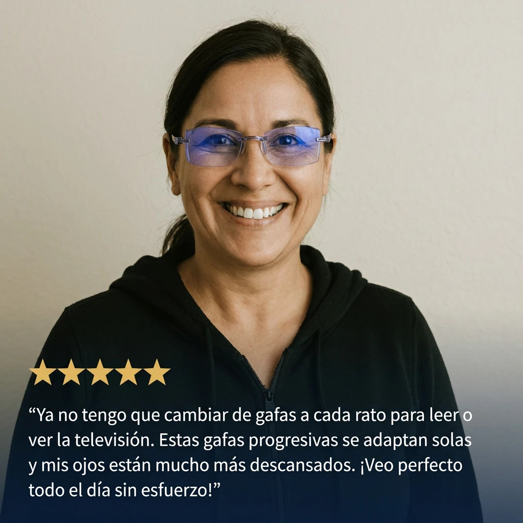 Gafas Blu Progresivas Inteligentes™ - Visión de cerca, intermedia y lejos en una sola gafa (No necesita graduación, incluye funda de cuero y PRUEBA GARANTIZADA de 30 DÍAS) l.p