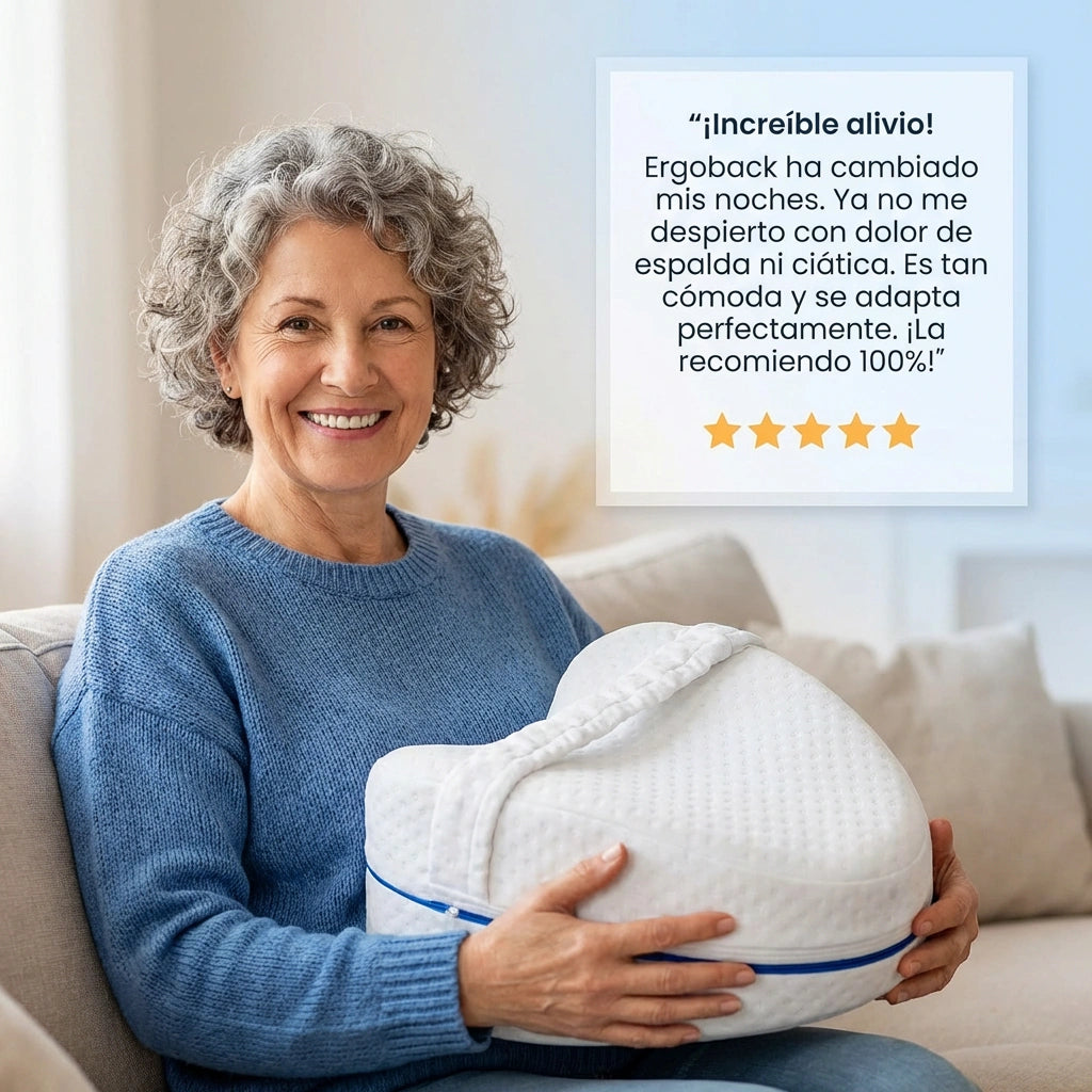 Almohada ErgoBack™ - La primera almohada viscoelástica con tecnología curve que elimina el dolor de espalda y alivia tu ciáticia desde la primera noche. (Hoy incluye GRATIS plantillas ortopédicas de gel talla adaptable)