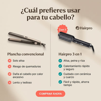 Cepillo Alisador Inteligente HairPro™ - El primer alisador-ondulador 3 en 1 con tecnologia iónica con el que tendrás un peinado de peluquería sin depender de nadie. (Hoy aceite esencial de colágeno GRATIS).
