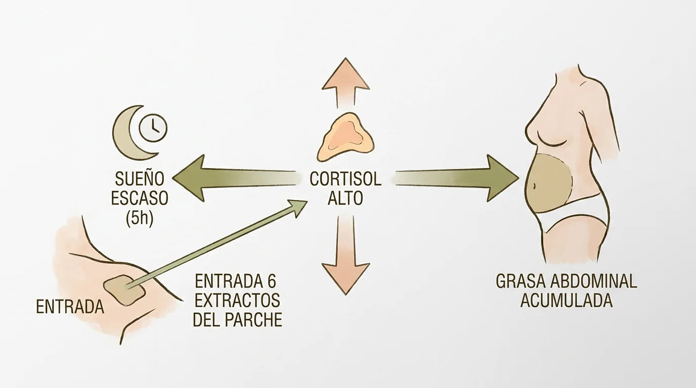 Diagrama eje sueño cortisol grasa abdominal con intervención del parche