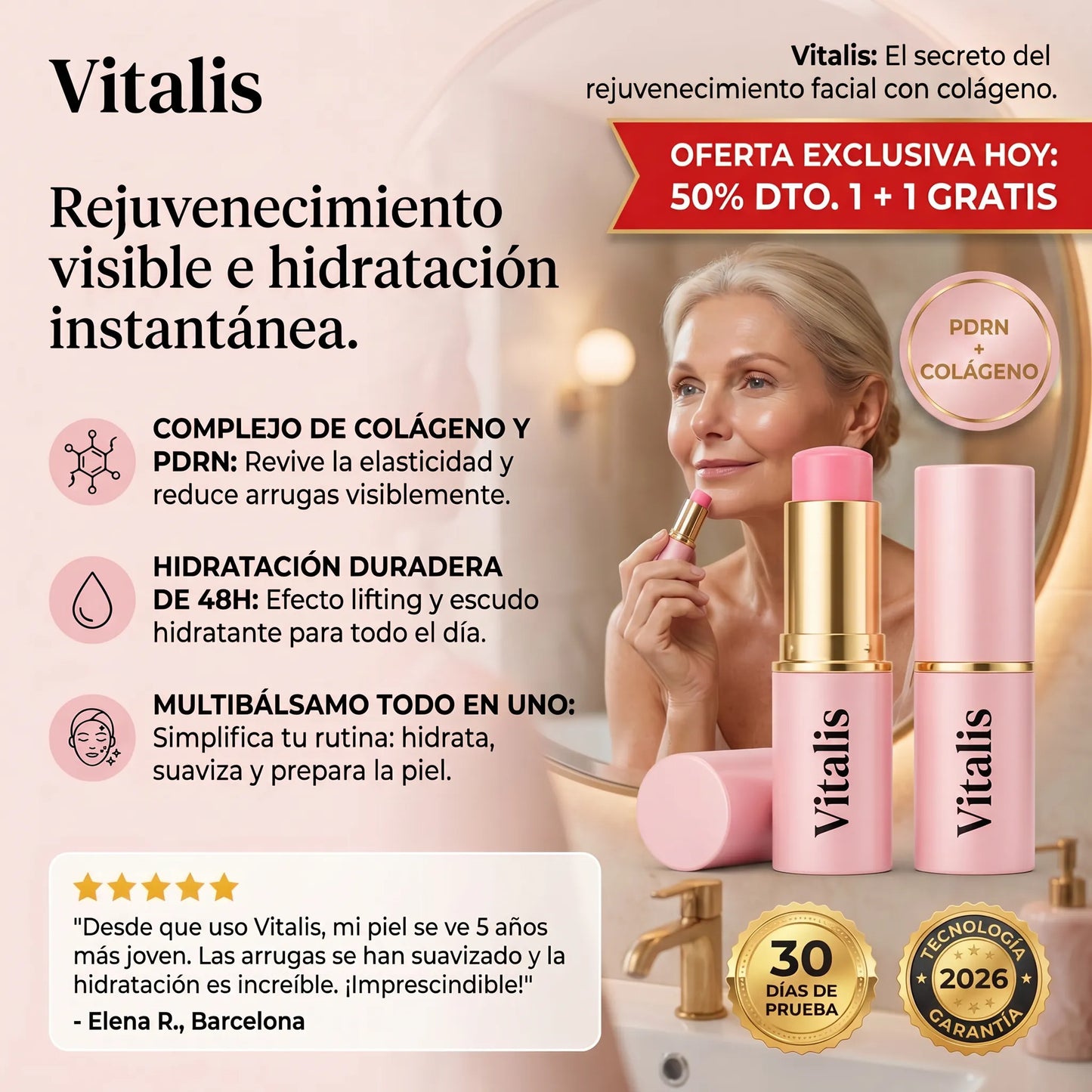 1+1 GRATIS | Bálsamo VITALIS™- El único bálsamo rejuvenecedor con péptidos de colágeno que cuida tu piel y te hace ver 5 años más joven desde la primera aplicación (Cada bote dura 2 meses y todo son ingredientes NATURALES)