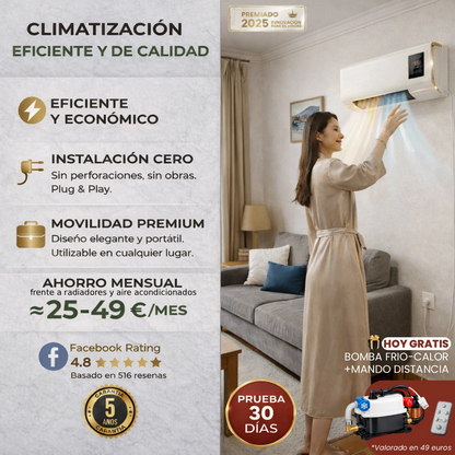 AirmAX AC PRO™ - El innovador aire acondicionado de bajo consumo que funciona sin obras ni instalaciones complicadas. (Hoy incluimos la bomba dual FRIO-CALOR GRATIS, junto al mando distancia y el temporizador) Garantía de 5 años.