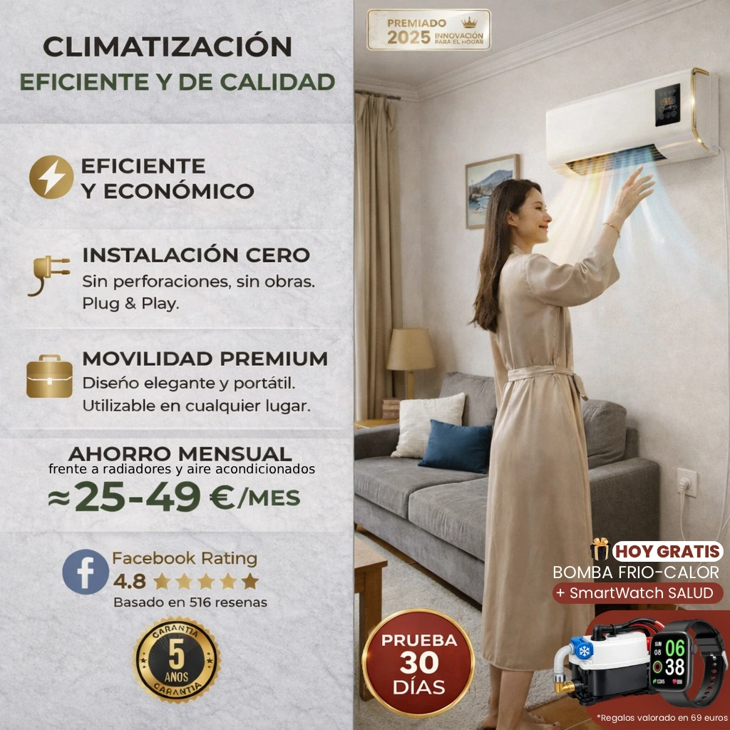 AirmAX AC ORIGINAL™ - El innovador aire acondicionado de bajo consumo que funciona sin obras ni instalaciones complicadas. (Hoy incluimos bomba dual FRIO-CALOR, mando distancia, temporizador y SmartWatch Salud i10 GRATIS). Garantía de 5 años.