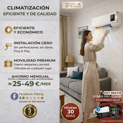AirmAX AC ORIGINAL™ - El innovador aire acondicionado de bajo consumo que funciona sin obras ni instalaciones complicadas. (Hoy incluimos bomba dual FRIO-CALOR, mando distancia, temporizador y SmartWatch Salud i10 GRATIS). Garantía de 5 años.