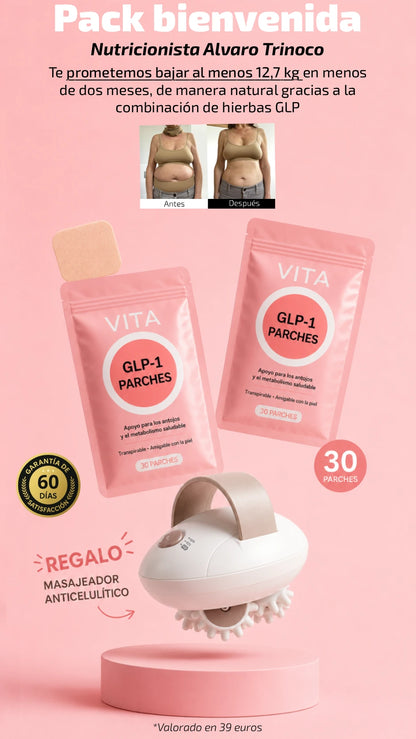 PROGRAMA 8 SEMANAS | 60 Parches VITA GLP-1 · El nuevo aliado discreto y natural para controlar tu cintura y piernas sin pasar hambre. Cambios desde los 7 primeros dias. (*Desarrollado por la nutricionista Elena Mirtires).