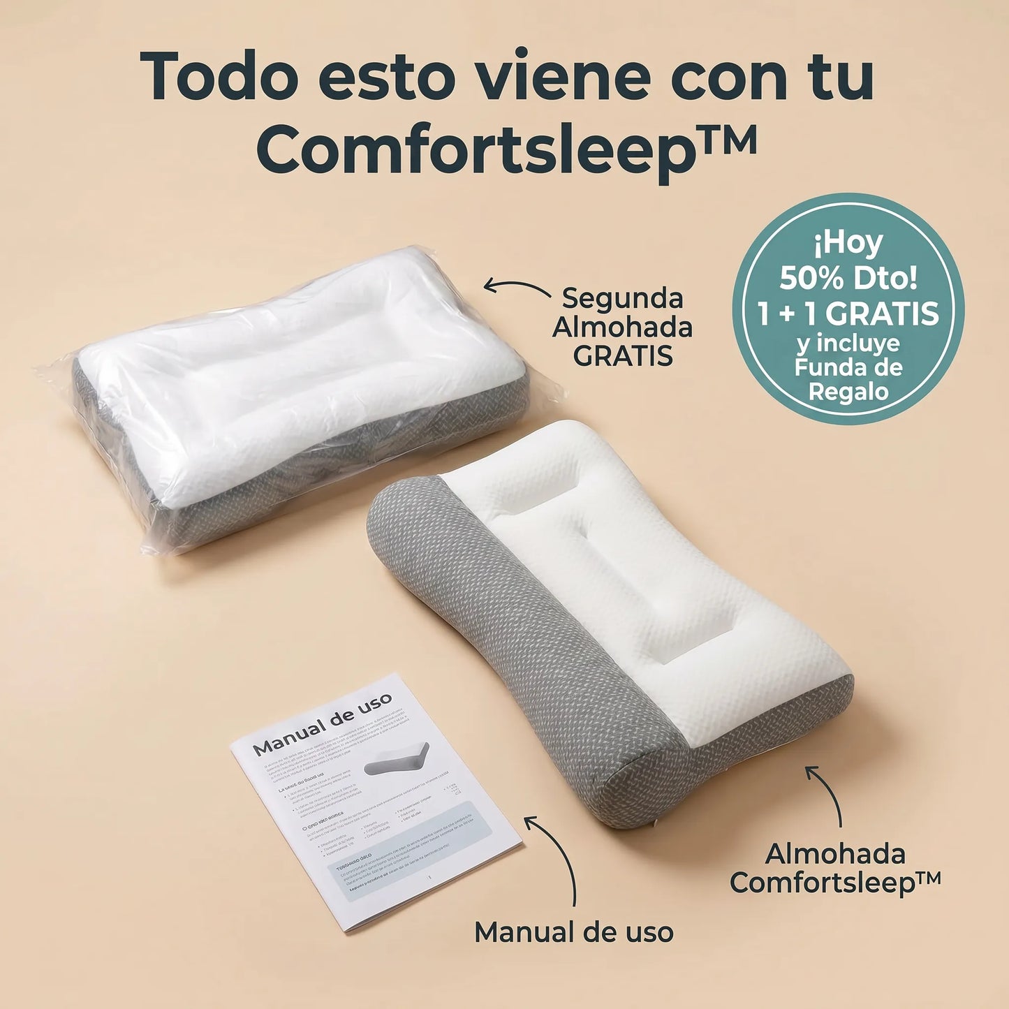 1+1 GRATIS | CONFORTSLEEP™ - La primera almohada ergonómica con viscoelástico que ELIMINA el dolor de cuello en 2 noches. (funda GRATIS + 30 días de garantía)-ENVÍO GRATIS