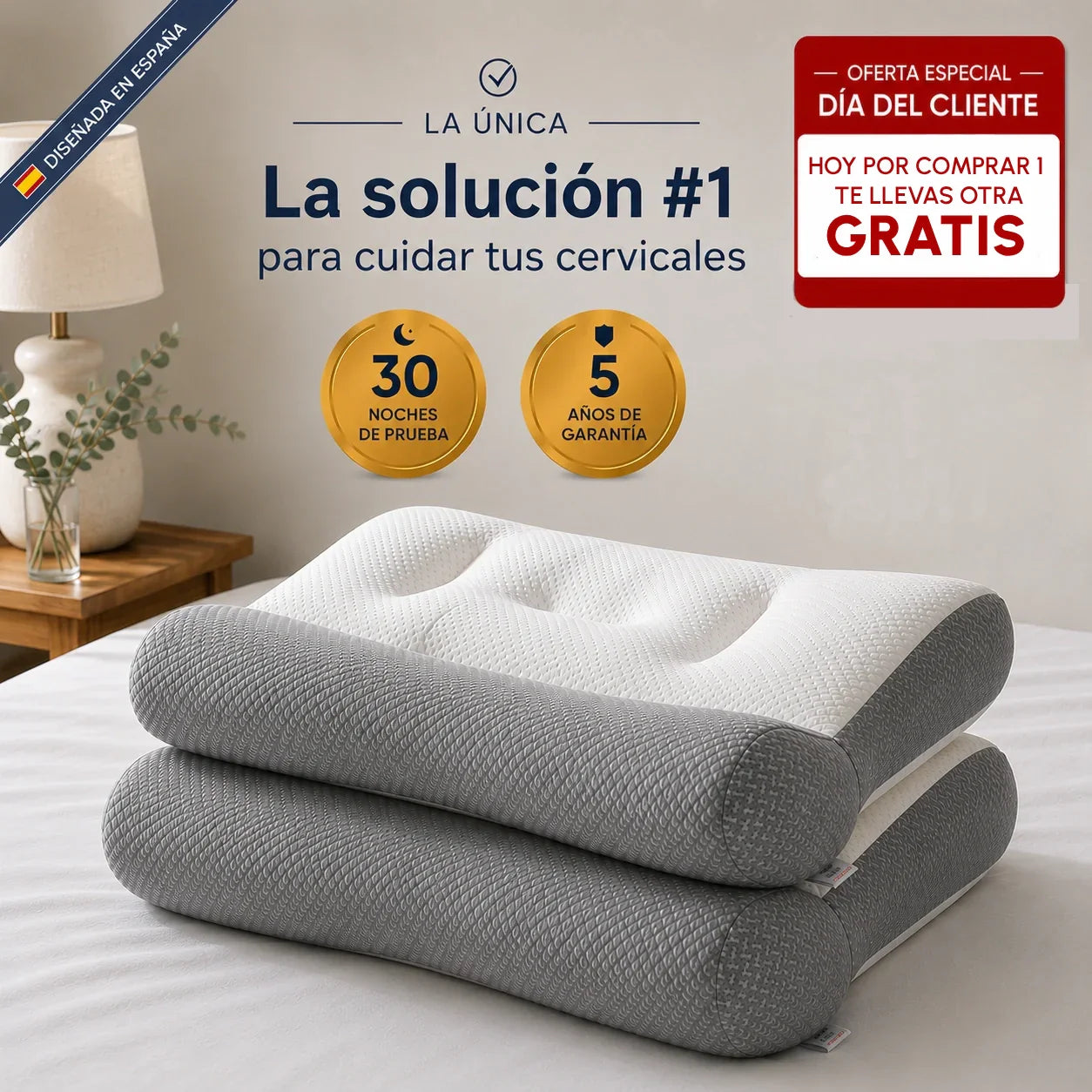 2 x ComfortSleep Original™ – La almohada que acaba con el brazo y la mano dormidos de madrugada en 7 noches gracias a su reborde frontal. (Incluye fundas GRATIS). *(Dormirás sin el brazo dormido o te devolvemos cada euro).
