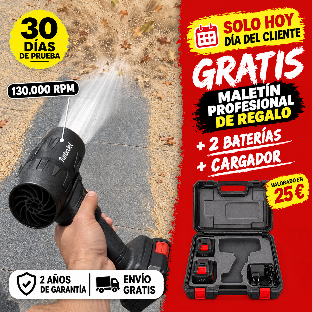 Soplador TurboJet: hoy, maletín profesional de regalo con 2 baterías y cargador · 30 días de prueba · 2 años de garantía · envío gratis