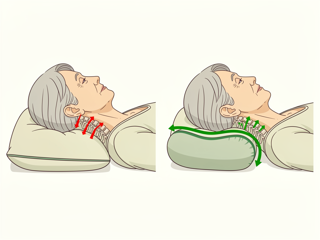 Diagrama anatómico comparativo de columna cervical sobre almohada plana vs almohada con reborde
