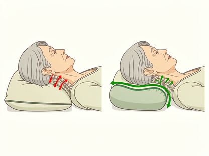Diagrama anatómico comparativo de columna cervical sobre almohada plana vs almohada con reborde