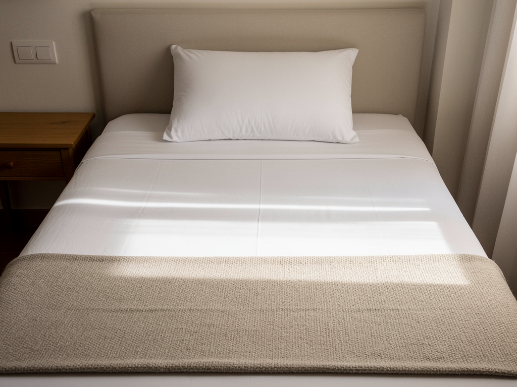 Almohada genérica de espuma de supermercado sobre una cama matrimonial