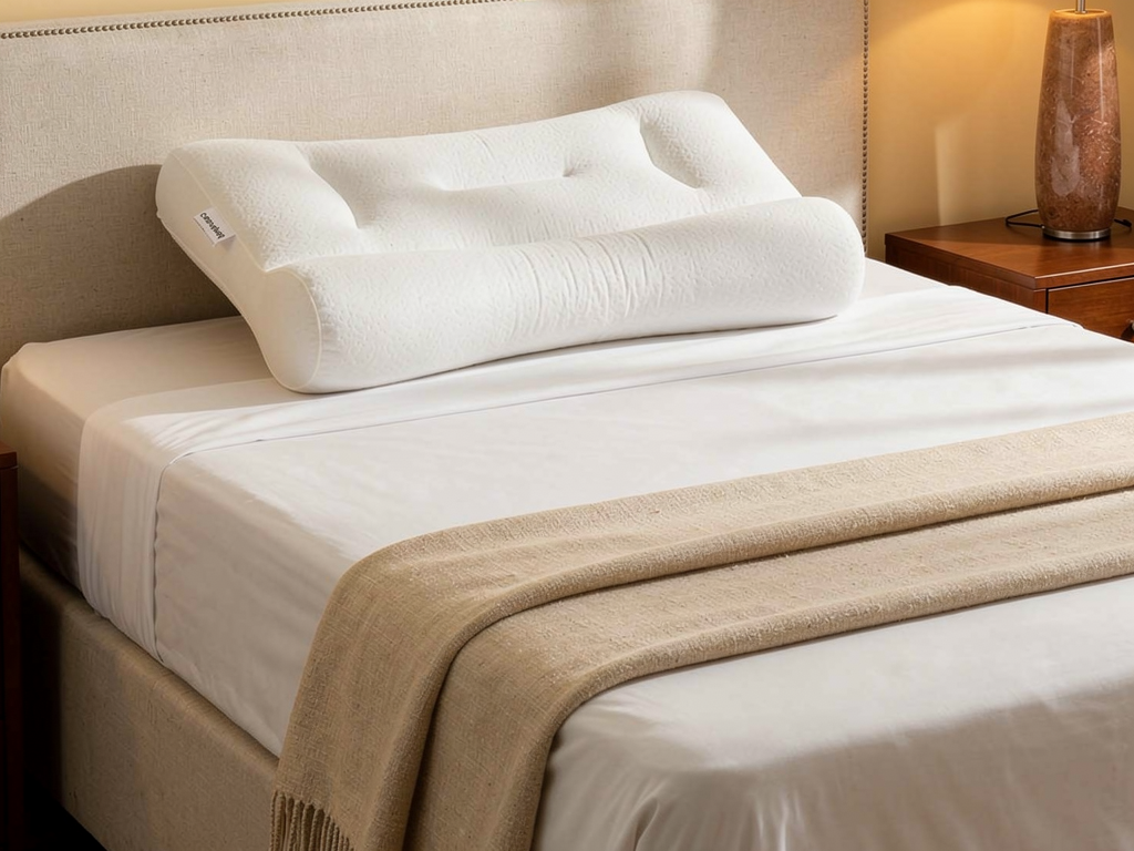 Almohada comfortsleep sobre cama matrimonial mostrando el reborde frontal de doble altura