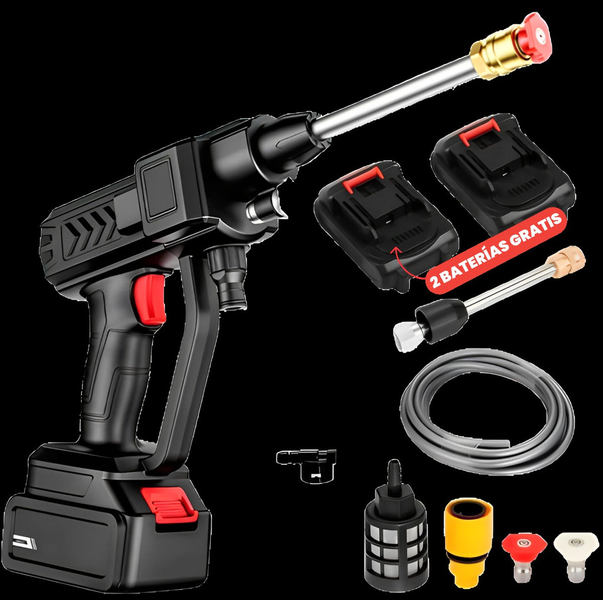 WaterJET PRO con dos baterías, lanza, manguera de succión y boquillas
